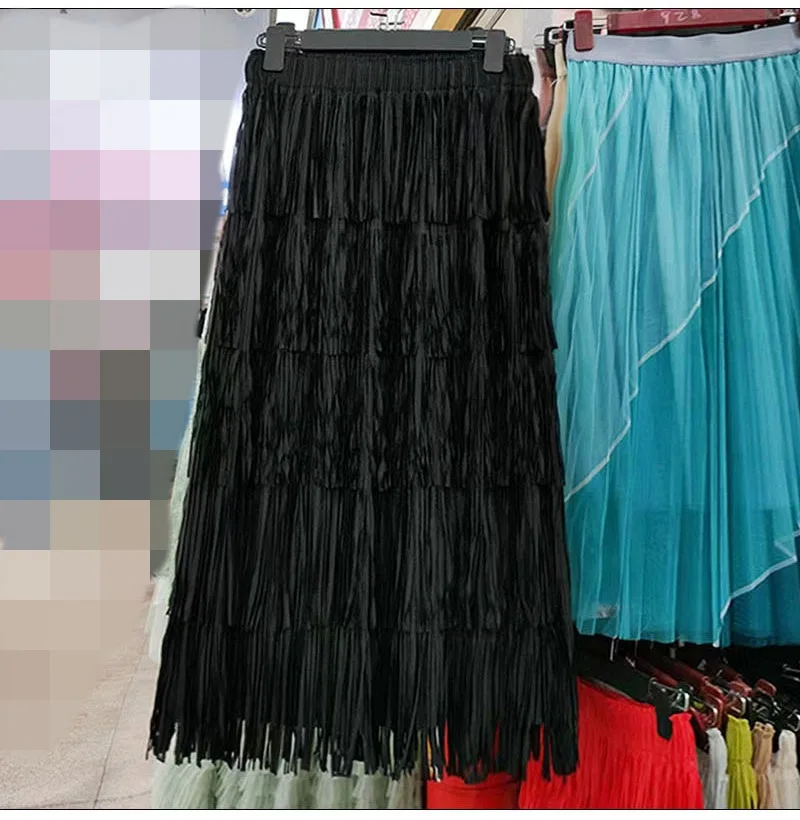 

2024 New In Sexy Fringed Long Skirt Women Dress Multi-layer Tassels Dance Skirt Party Dresses Female Clothes Plus Size 5XL