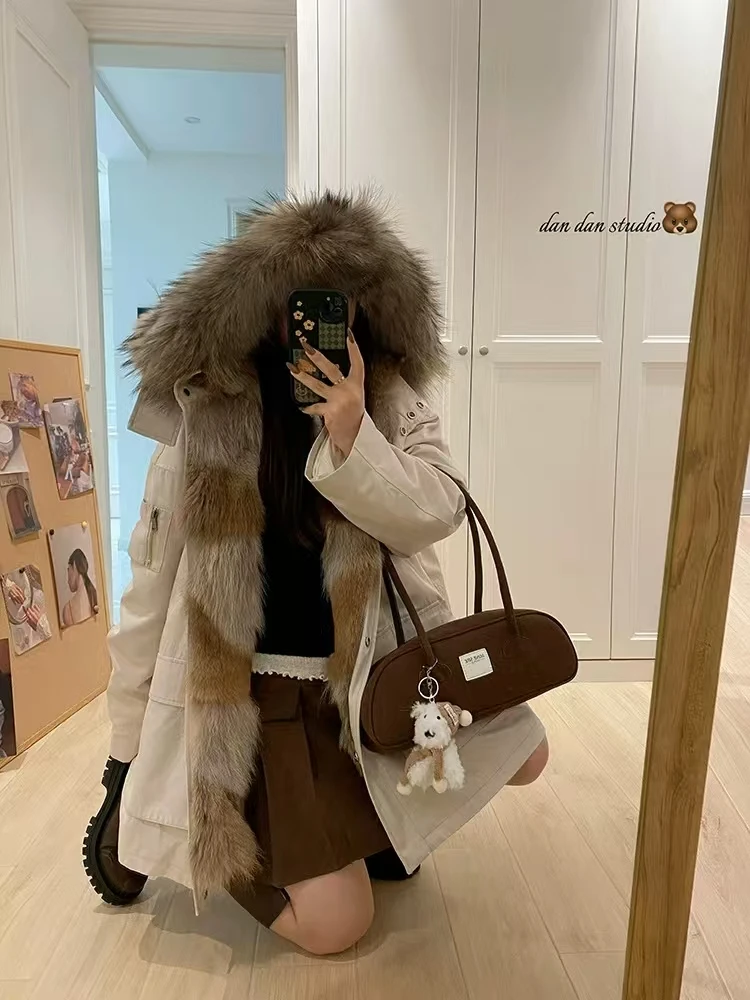 2025 New Waterproof Pike Coat Winter Jacket Women's Wolf Leather Inner Tank Natural Fox Leather Collar Warm Street Removable