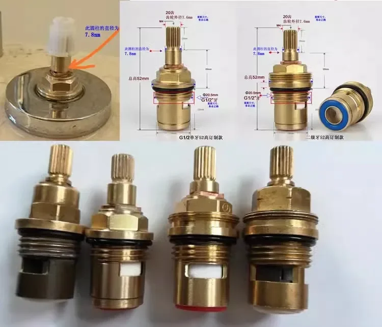 

53 мм G1/2 59 # Латунный картридж для крана, детали для крана, кран для воды, двойная резьба, сердечник клапана, запасные части для крана, 2 шт./пара