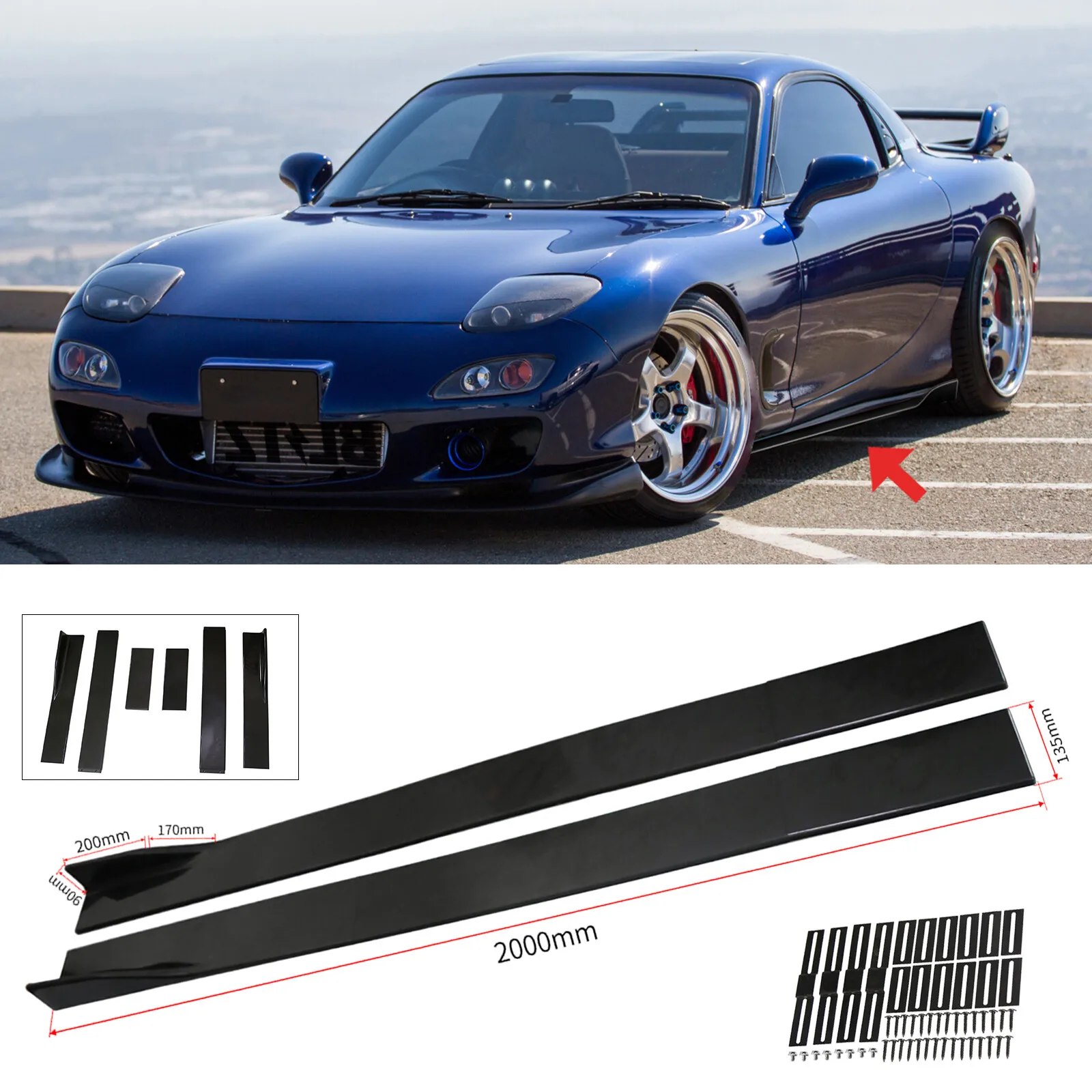 

Для Mazda 93-99 RX7 FD3S: Черные накладки на пороги, расширители, сплиттеры, лип-спойлеры