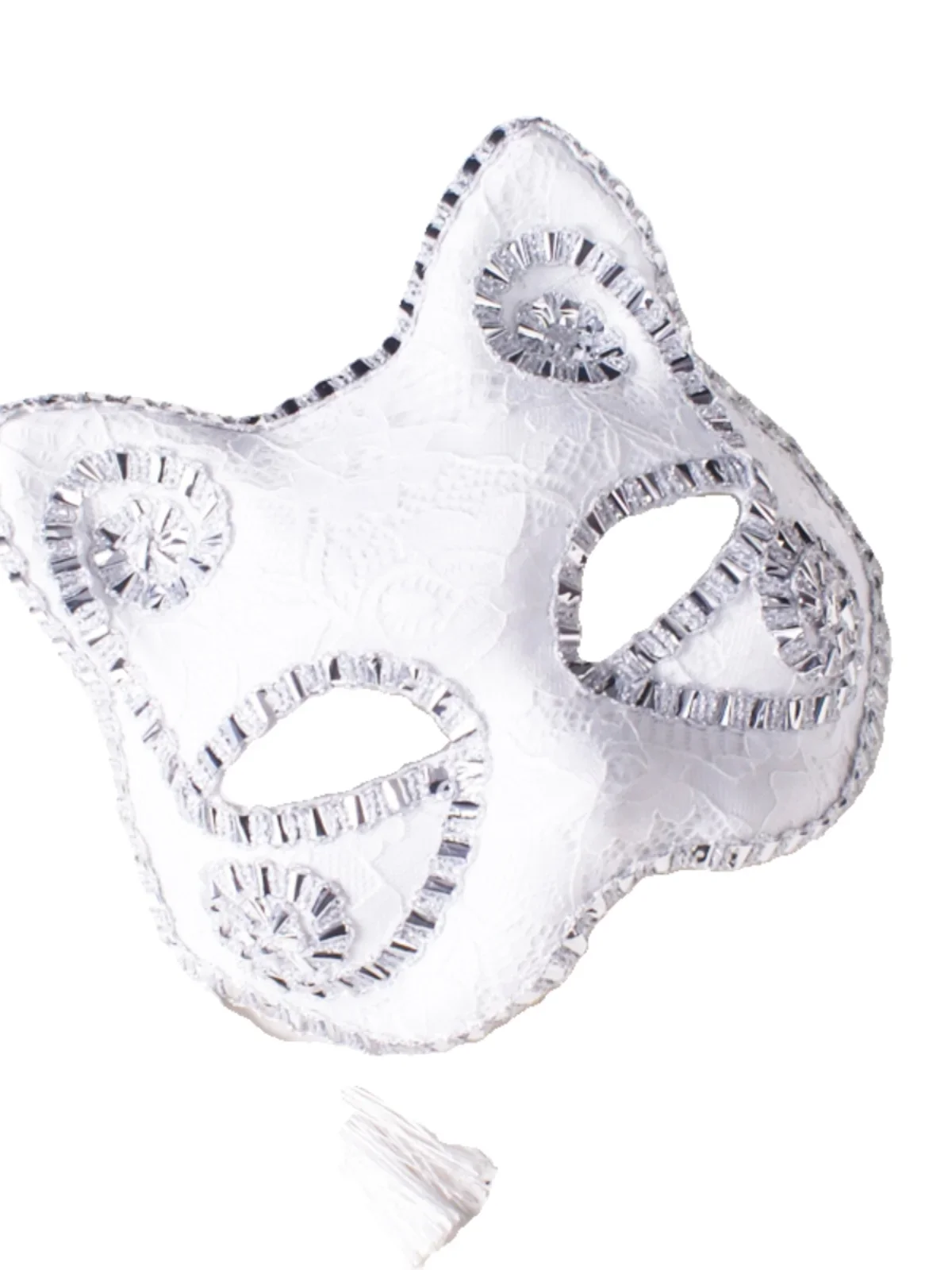

White fox cat half face mask beautiful woman god masquerade ball stage adult halloween dress up mask