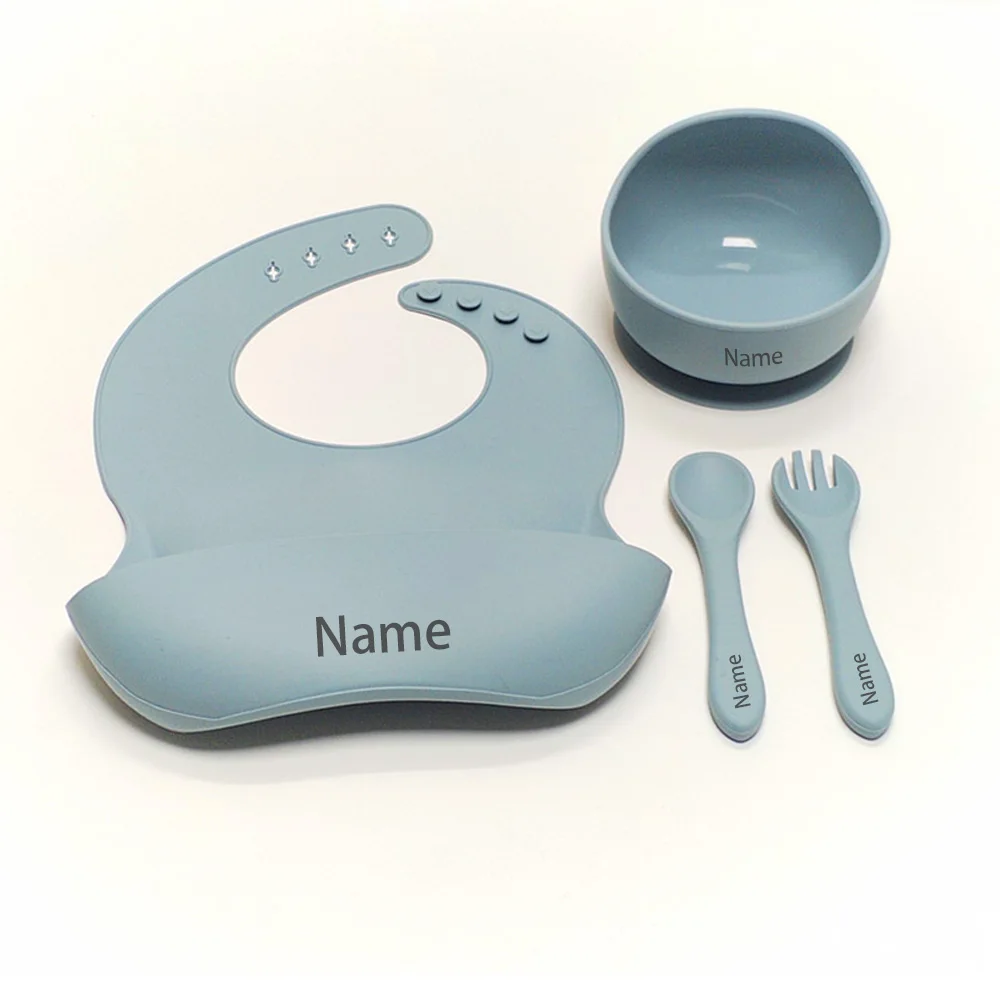 اسم مجاني الطباعة وجبة الأطفال السلطانية شوكة ملعقة مريلة مادة السيليكون هدية صبي فتاة #4