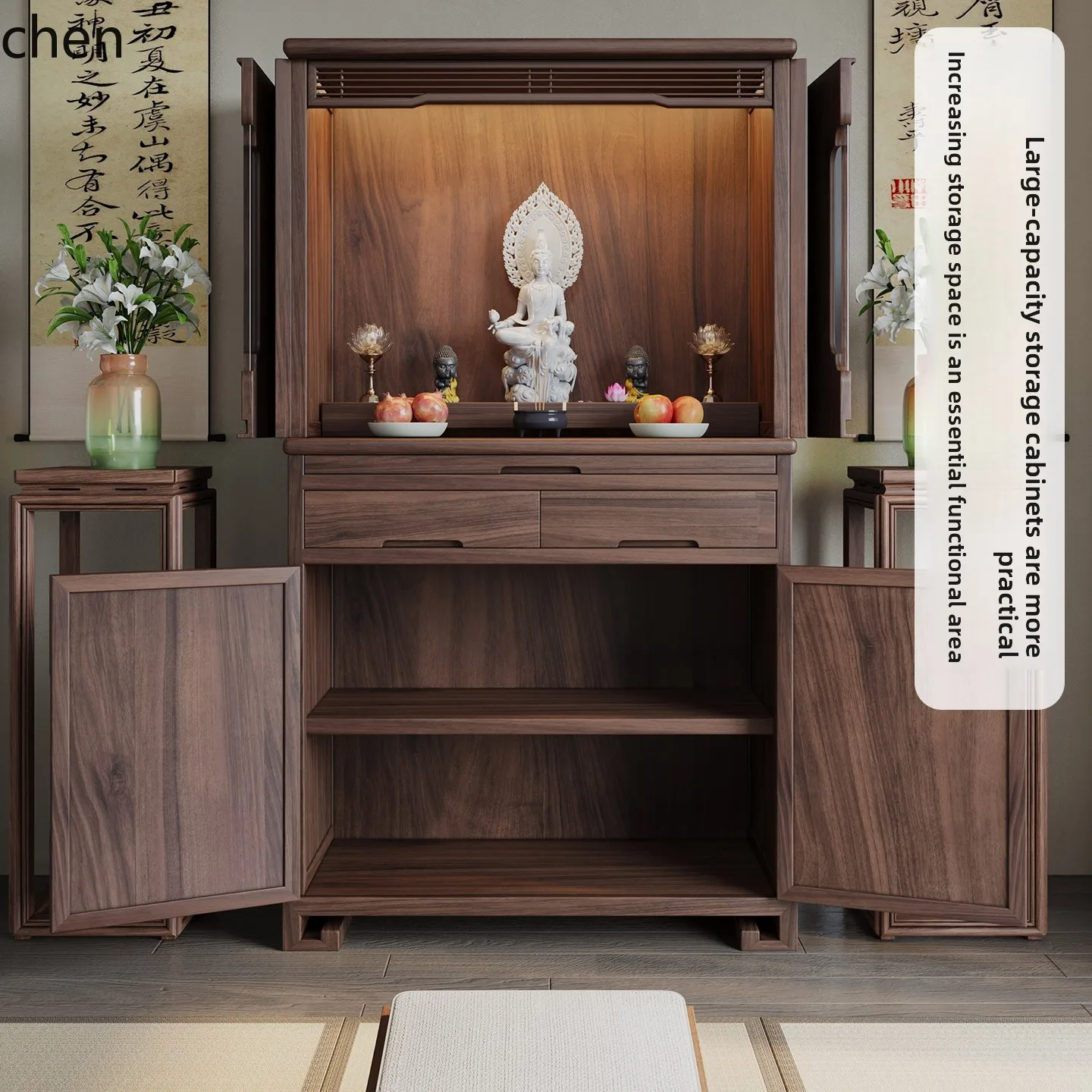 CZ Buddhist Altar Cabinet Home Modern Simple Solid Wood Buddha Cabinet Bodhisattva Worship Table