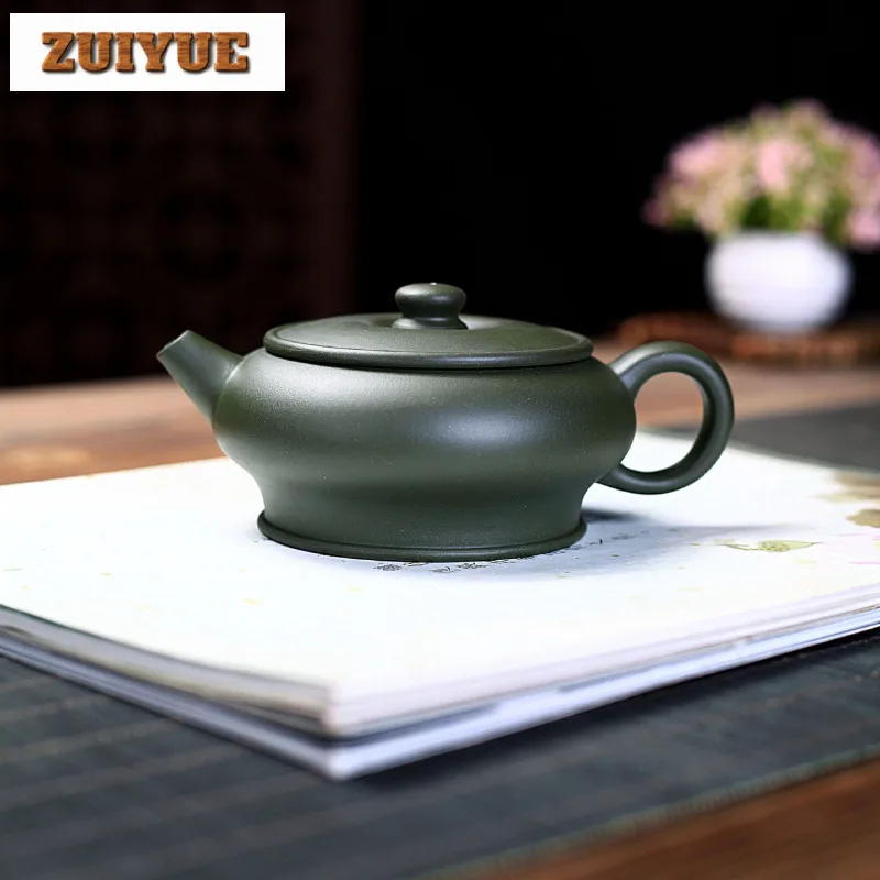 

210ml Yixing Purple Clay Teapots Handmade Flat Jade Pot Raw Ore Green Mud Kettle With Infuser Zisha Tea Set For Tea Decoration