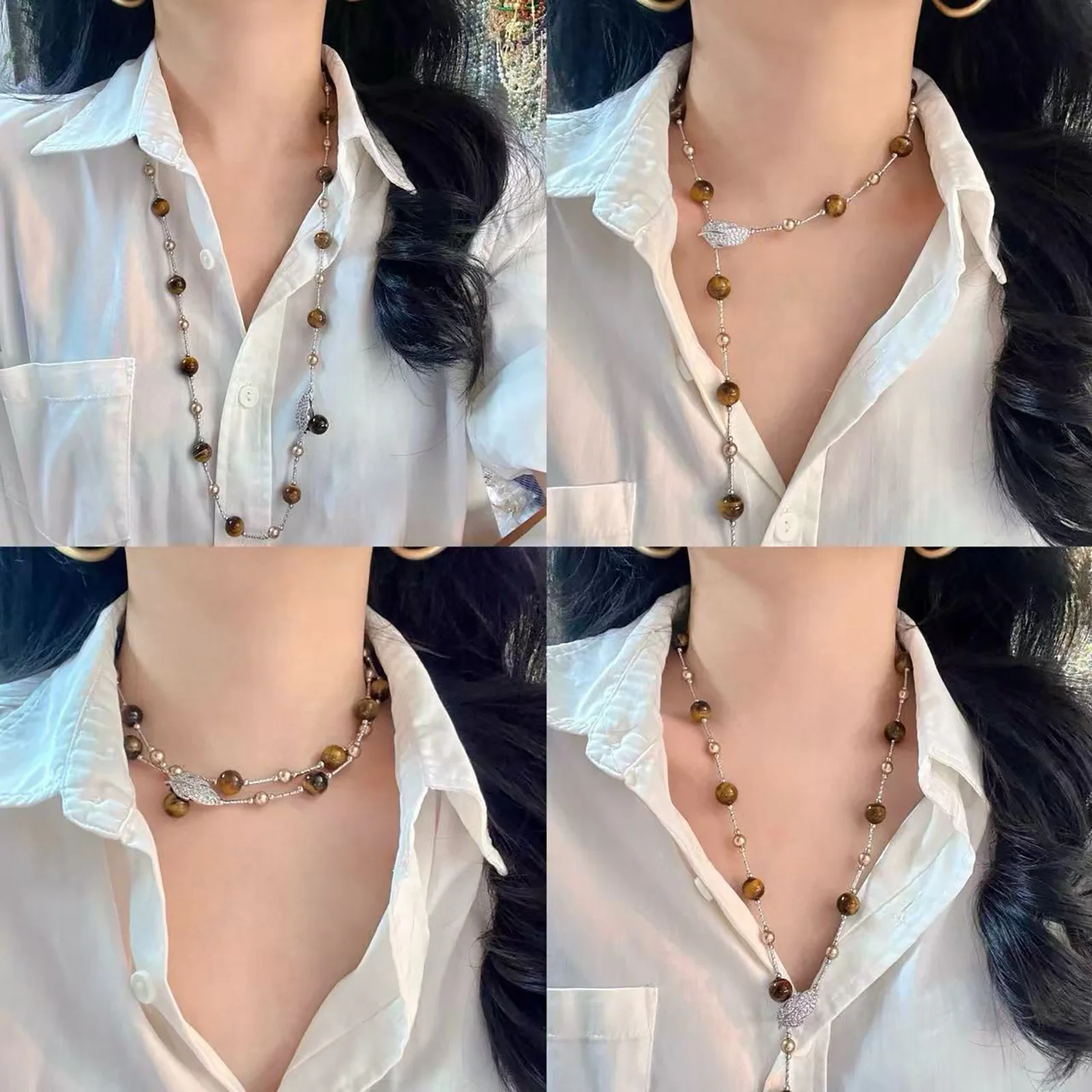 Vnox Charm Natural Tiger Eye Stone Collar Chain Necklace Bracelet, Punk Vintage Handmade Beads, Jewelry Valentine's Day Gifts - Image 4