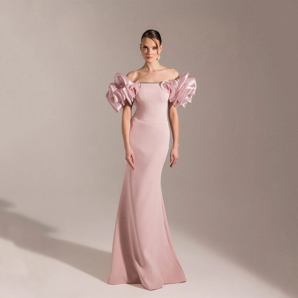 

Dream Pink Classic Evening Dress Jersey for Floor-Length Strapless Off the Shoulder Prom Dress Robes De Soirée Customized