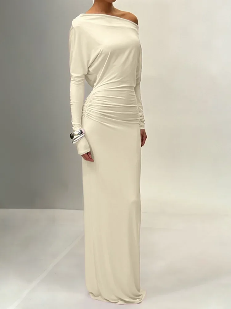 

One Shoulder Backless Sexy Maxi Dress Women Autumn Fashion Long Sleeve Ruched Bodycon Club Long Dresses Elegant dress