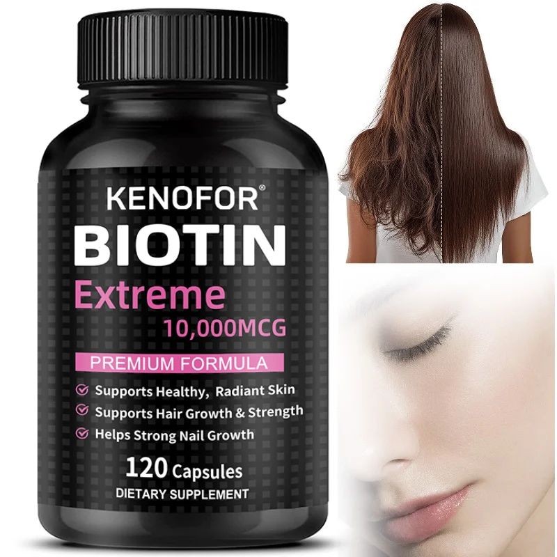 Pure Biotin Capsules 10000 Mcg, Support Metabolism, Hair, Nail & Skin Health, Dietary Nutritional Supplement, Non-GMO, Vegan