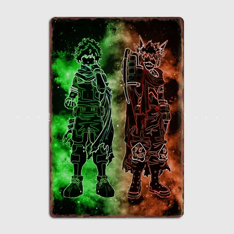 Midoriya and Bakugo Knight Artistic Panel Decoration with Characters and Scenery for Vintage Home and Bar Wall Decor