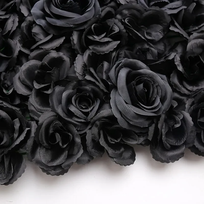 60*40cm Black Artificial Wedding Decorative Wall Goth Halloween Dark Decorative Silk Flower Row Fake Flower Background Flower