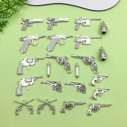 20/22pcs Antique Silvery Weapon Gun Bullet Grenade Design Charms Alloy Metal Pendants for DIY Jewelry Making Accessories