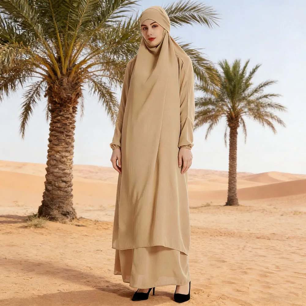 

Комплект из 2 предметов: Абая с капюшоном и длинный химар-хиджаб для женщин, мусульманское молитвенное платье, наряд для Рамадана, исламская одежда