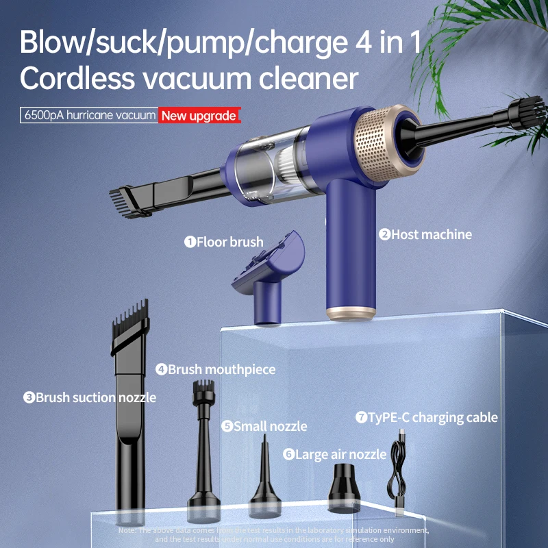 4 in 1 Cordless Handheld Vacuum Cleaner 6500Pa Car Vacuum Air Duster Blower Inflator Type C Rechargeable Portable Cleaner