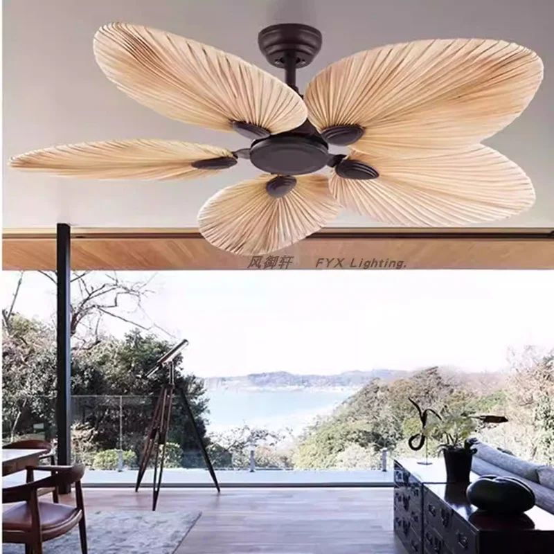 52-Zoll-Deckenventilator aus südostasiatischem Sonnenblumenblatt, Café, Nanyang Palm Fan Light Restaurant mit Fernbedienung