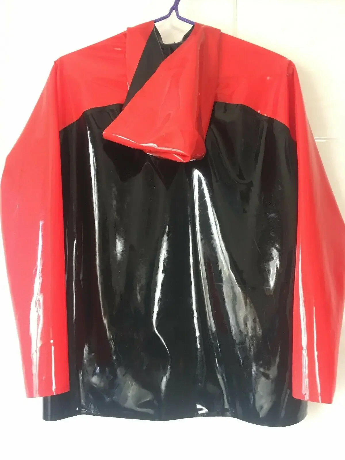 New Latex Rubber Tops Long Sleeve Sports Coat Red Black Hood 0.4mm XXS-XXL