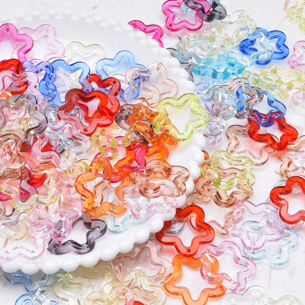 10/20/50Pcs 30mm Acrylic Transparent Hollow Star Loose Beads DIY Jewelry Pendant Keychain Windbell Handmade Fashion Accessories