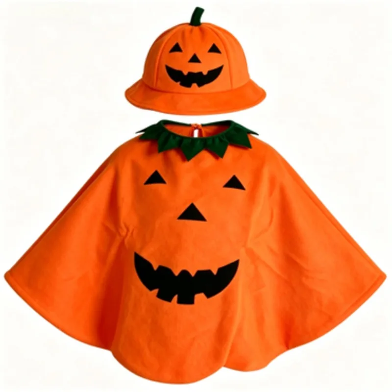 Kids Pumpkin Cape With Cute Hat Handbag For Halloween Party Show Set Funny Personality Themed Stage Performance Role Up Clothes