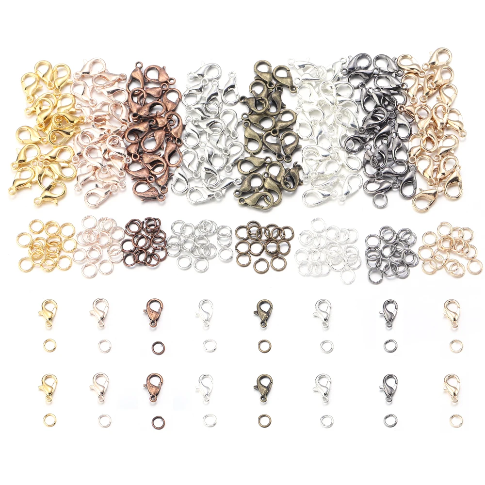 50pcs/lot Metal Lobster Clasps Hooks With Jump Rings End Clasps Connectors For Necklace Findings Diy Jewelry Making Accessories