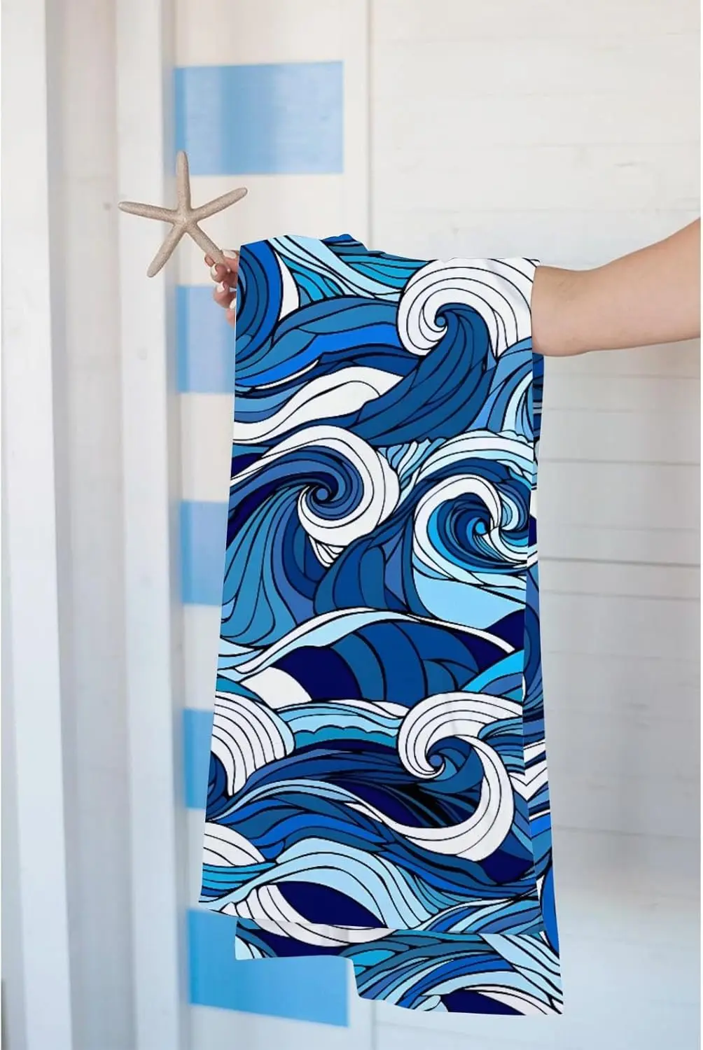 Vintage Ocean Wave Beach Towel Patterned Sunscreen And Windproof Suitable For Swimming Pool Camping Travel Blanket