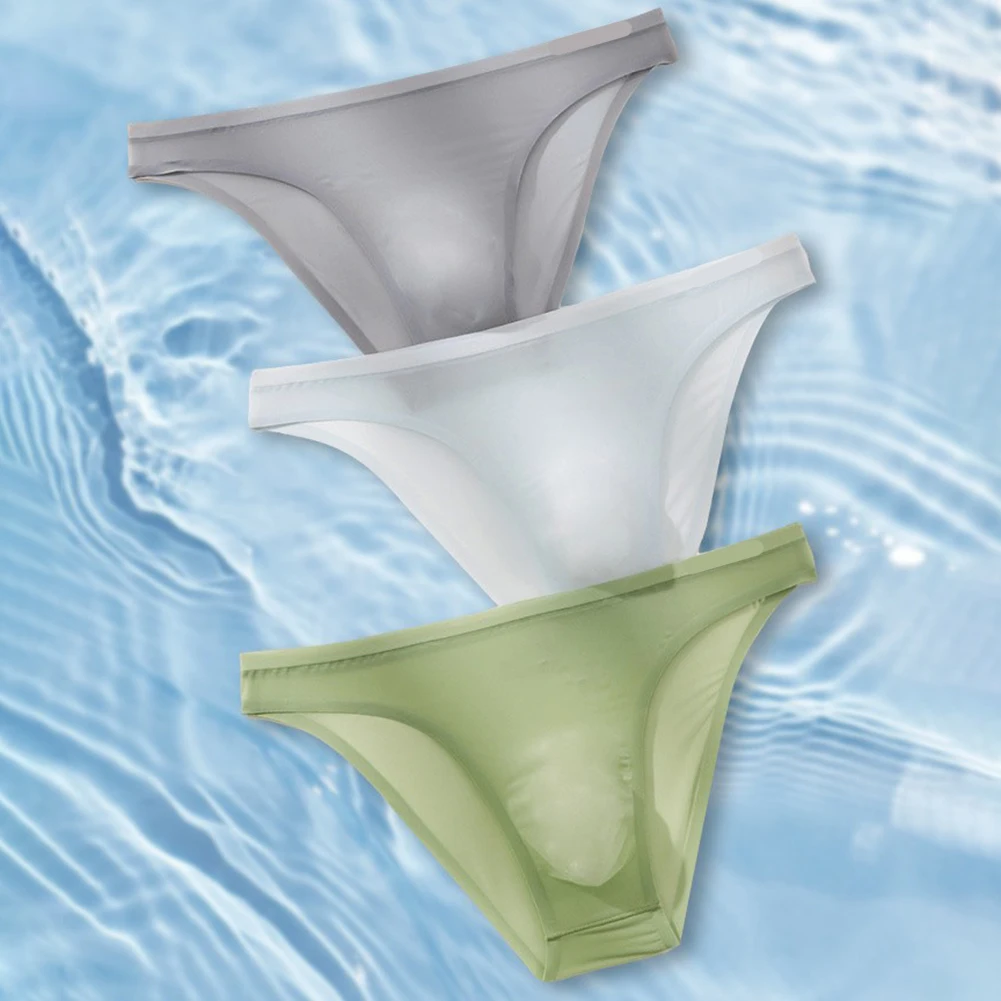 

Summer Men Thin Seamless Ice Silk Underwear Briefs Underwear 3D Bulge Pouch See Through Panties Underpant