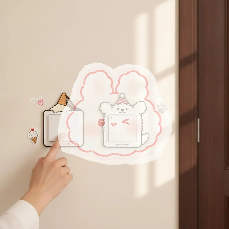 Self-Adhesive Cartoon Puppy Light Switch Cover Fits Standard Switches Cute Wall Decal for Bedroom Living Room Home Decor