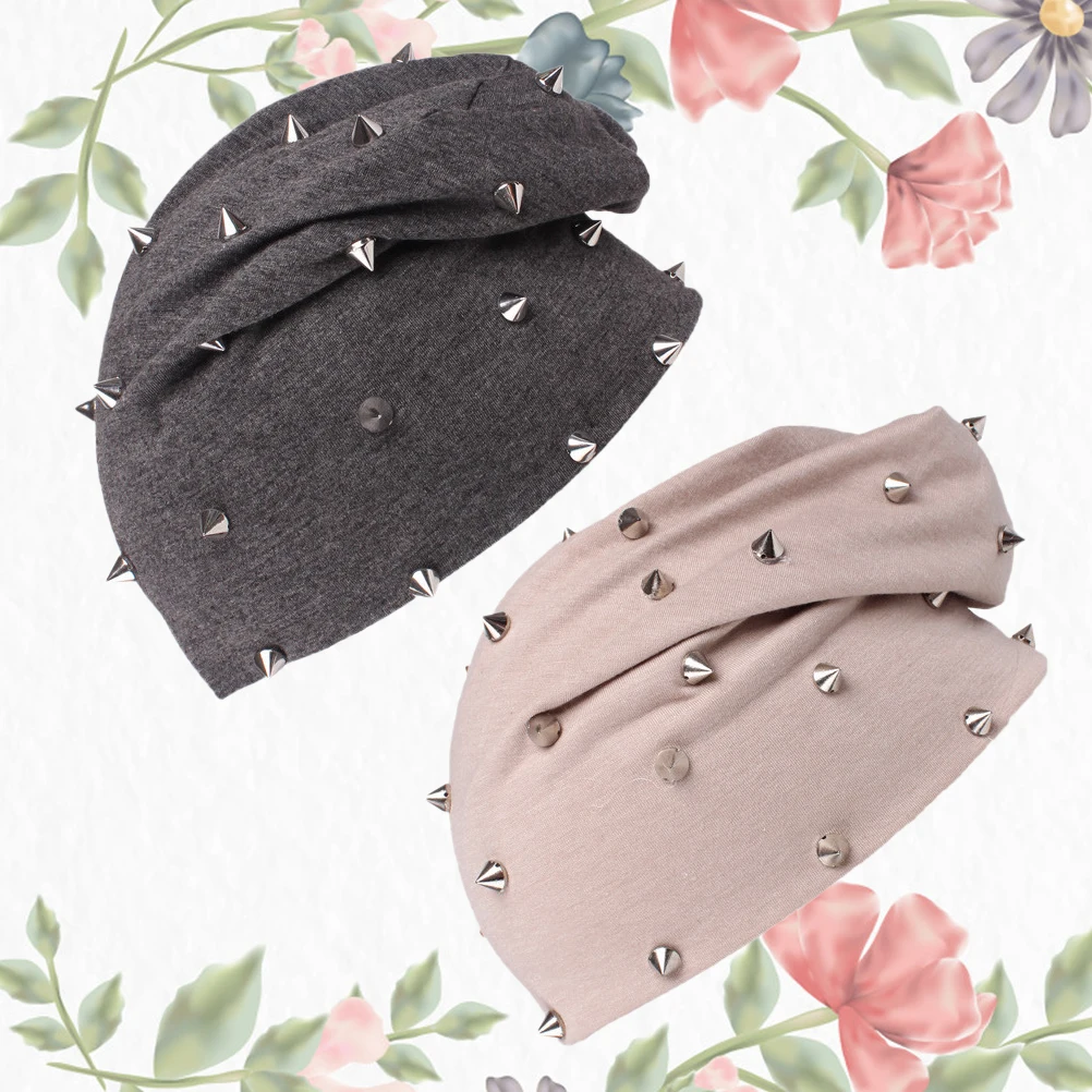 

2 Pcs Heap Hat Beanie for Women Cap Hats Unisex Cute Beanies Keep Warm Studded Woman