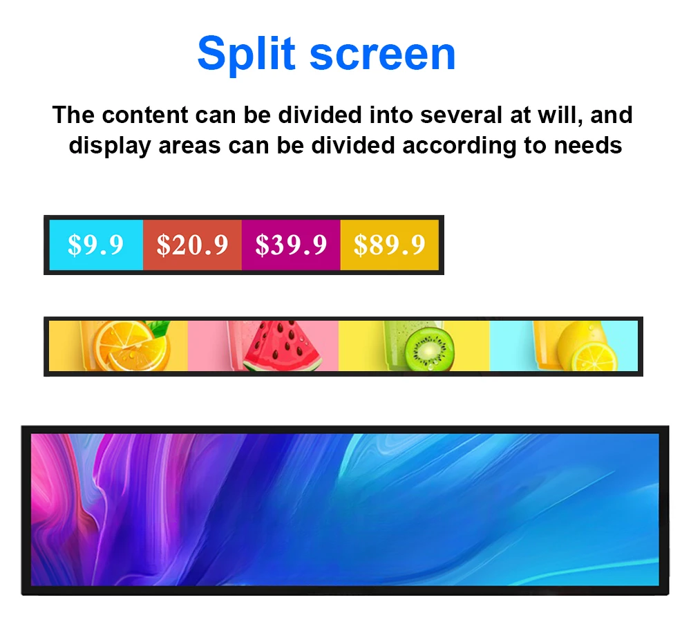 19.5 Inch Advertising Stretch Bar TFT LCD Monitor Wide Supermarket Ultra Wide Edge Display Advertising Screen