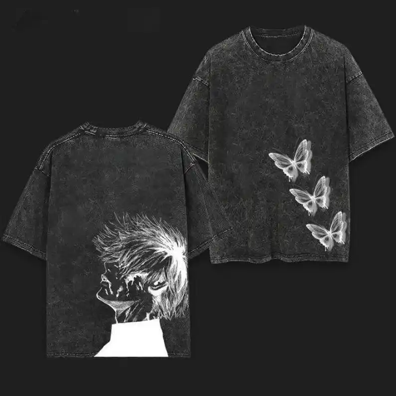 Anime Vintage Washed Butterfly Tee, Minimal Anime Shirt Oversized High-end Luxury Washed Unisex high quality Comfortable top