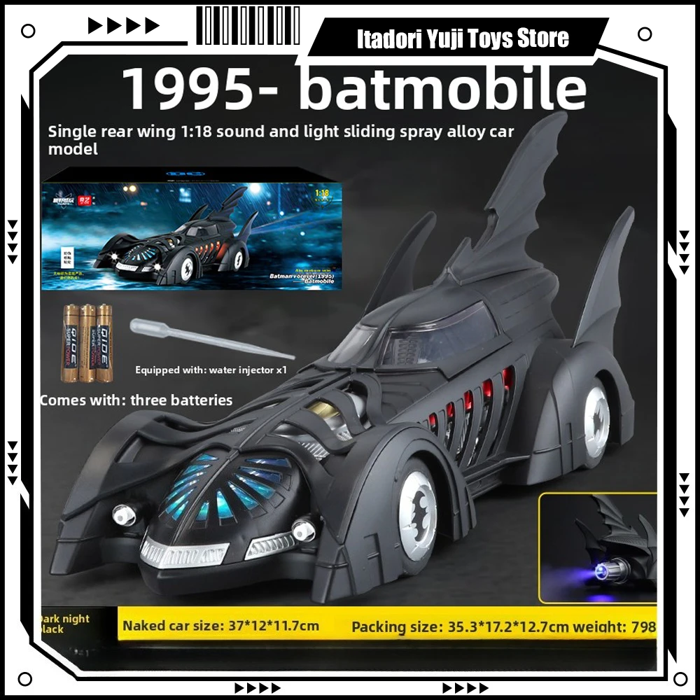 

1:18 Batman Batmobile Car 1966 Стакан из сплава, металлический автомобиль, литой под давлением игрушечный автомобиль, аниме-модель, звук и свет, слайд-спрей, грузовик, подарок для детей