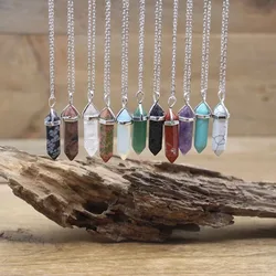 Hexagonal Bullet Amethyst Necklace Women Jewelry Reiki Chakra Natural Stone Necklace Pendant Quartz Pendulum Pendulo