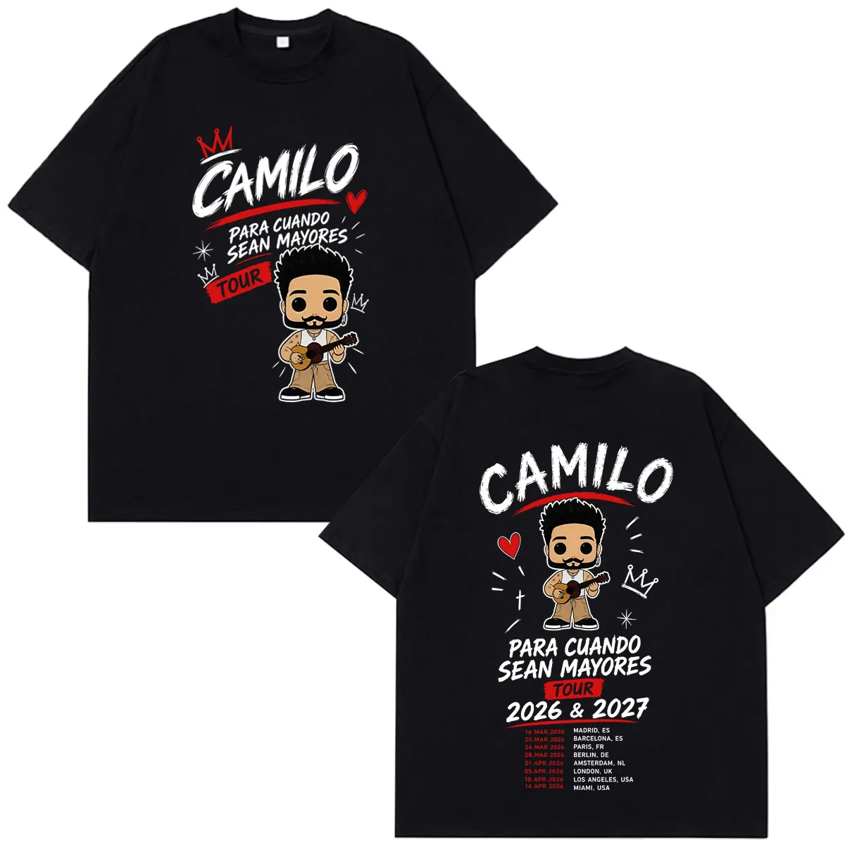 Singer Camilo Para Cuando Sean Mayores Tour 2026 T-shirts Men's Women Fashion Hip Hop Oversized T Shirts Cotton Casual T Shirt