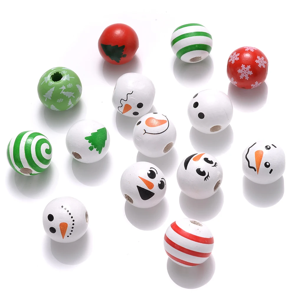 10/20 Stück 19mm Gemischte Weihnachts-Holzperlen mit Niedlichen Schneemann-, Schneeflocken- und Baum-Motiven, Lose Abstandsperlen für Feiertags-DIY-Bastelarbeiten – Detail 6