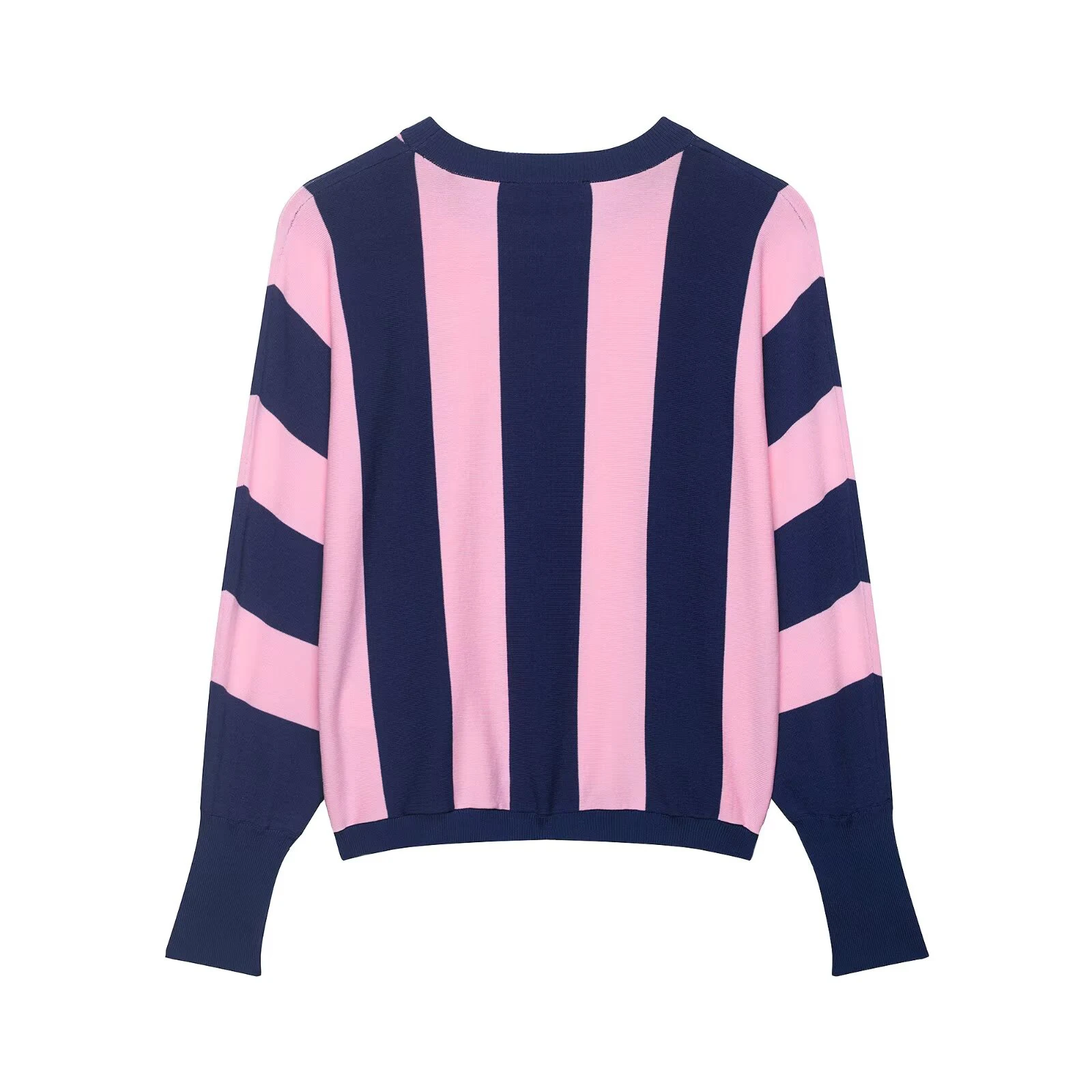 European and American style women's new 2026 casual versatile round neck striped knitted sweatshirt