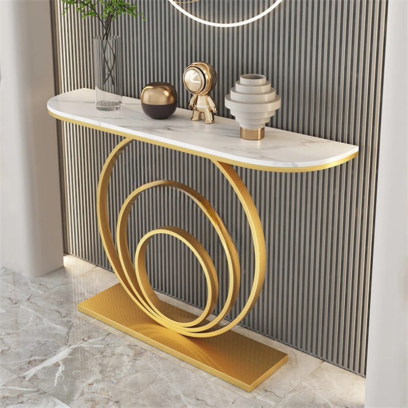 Nordic Simple Porch Table Semi-circular Hallway Console Table Luxury Metal Living Room Side Table Door Entrance Home Decoration