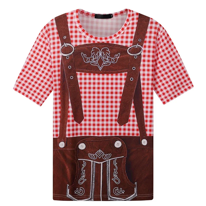 

Bavarian men's 3D printed T-shirt casual streetwear oversized top, German Oktoberfest fashionable leather shorts