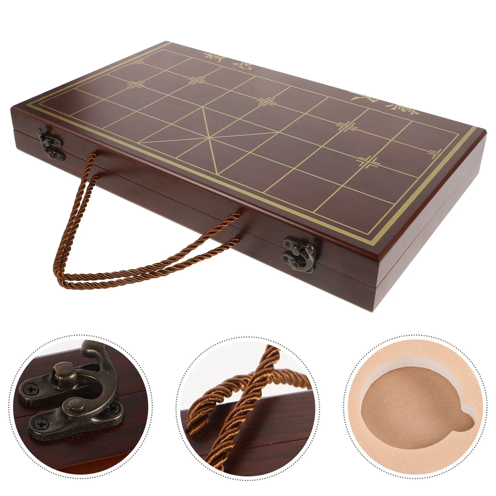 

Wood Chinese Set Portable Handheld Design Dual Purpose Storage Box Board Travel Friendly Xiangqi Kids Adults Wooden