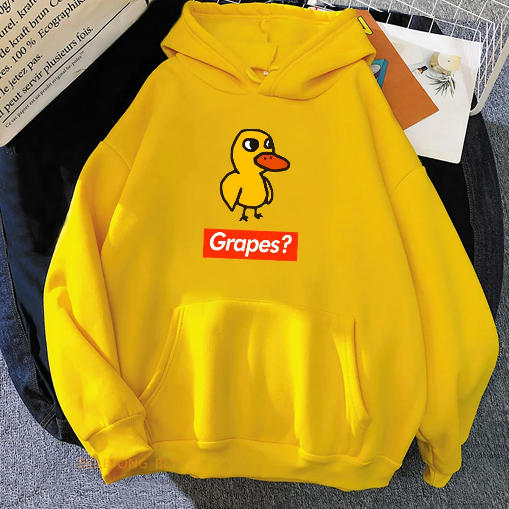 The Duck Song Got Any Grapes Hoodies Female Casual Long Sleeve Sweatshirt for Winter Kawaii Cartoon Graphic Clothing Streetwear