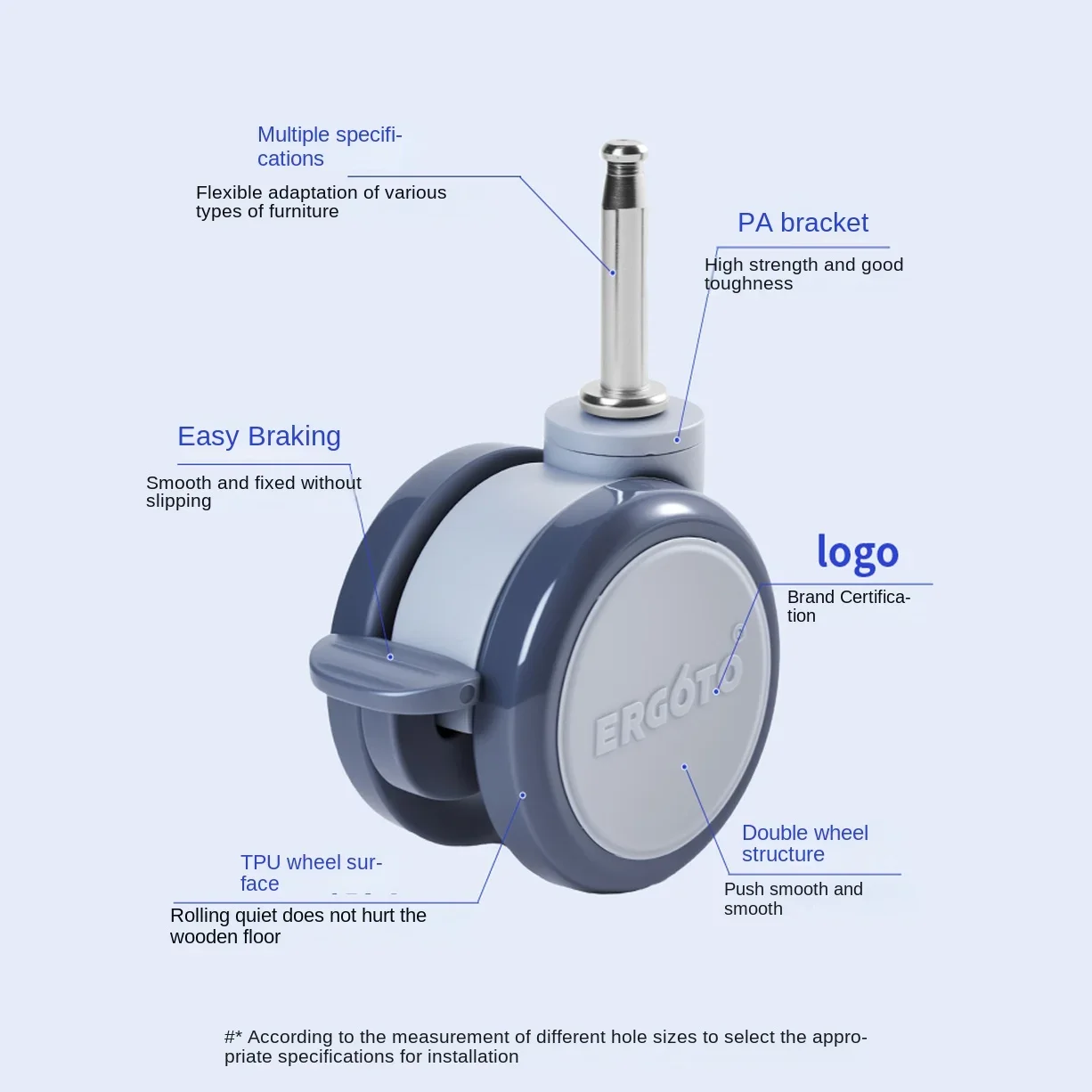 4 Pcs 2.5 Inch Silent Swivel TPU Caster Wheels with 8x38mm Plug-in Mount for Cribs & Furniture