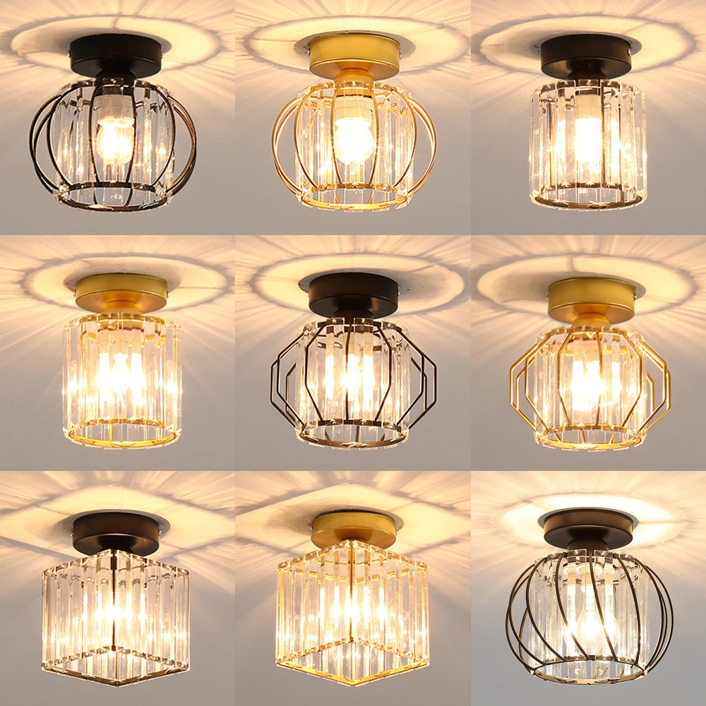 

Modern Crystal Ceiling Light Flush Mount Ceiling Chandeliers Lamp LED E27 Bedroom Corridor Entrance Lighting Fixtures Gold Black