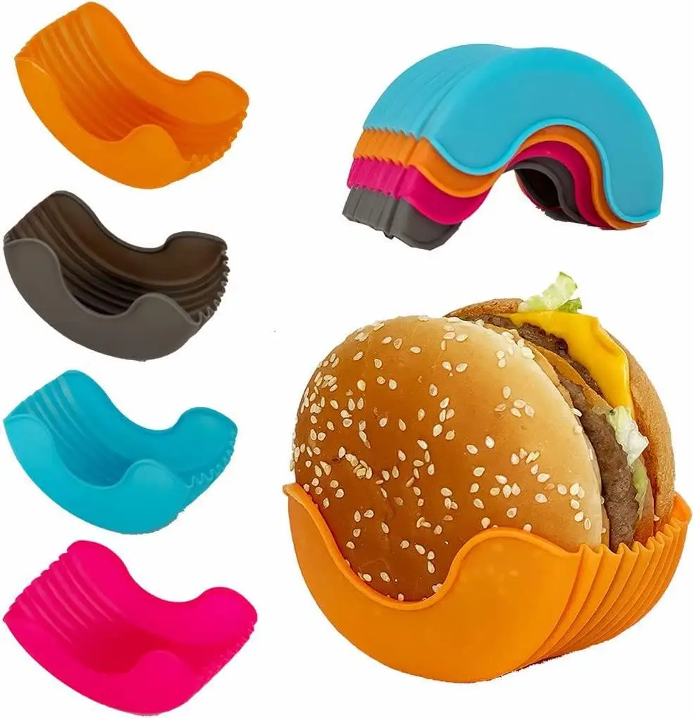 

Colorful Silicone Hamburger Holder Doughnut Holder Reusable Food Cookware Anti-dropping Box Washable Retractable Gadgets