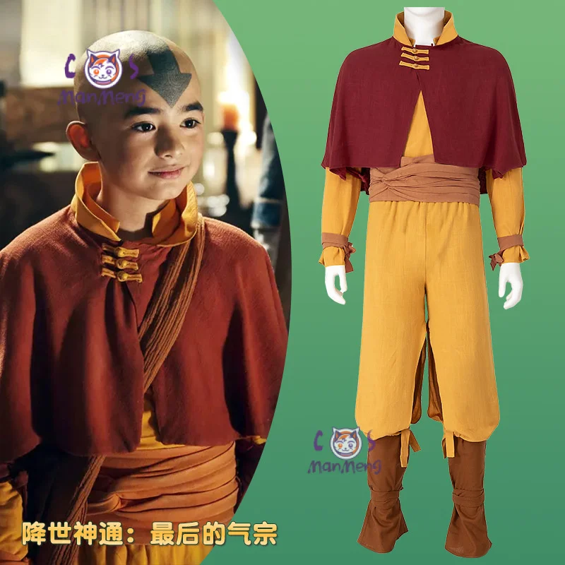 Avatar The Last Airbender Aang Cosplay Traje para homens, roupas personalizadas, calças e sapatos, capa vermelha, terno de Carnaval de Halloween