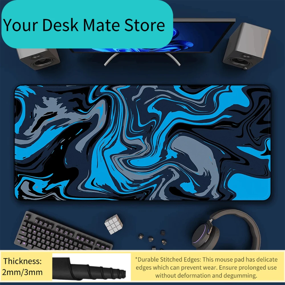 Blaues Großes Gaming-Mauspad XXL Strata Liquid Schreibtischunterlage Rutschfeste Gummi-Spielmausmatte Computer-Tastaturmatte Großes Mauspad für Gamer