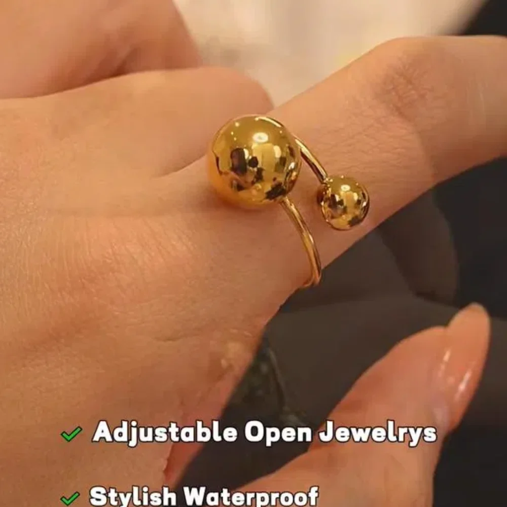 Stainless Steel Ball Adjustable Ring For Women Unisex Gold color Trendy Finger Rings Jewelry Wedding Fashion BFF Gifts Anillos