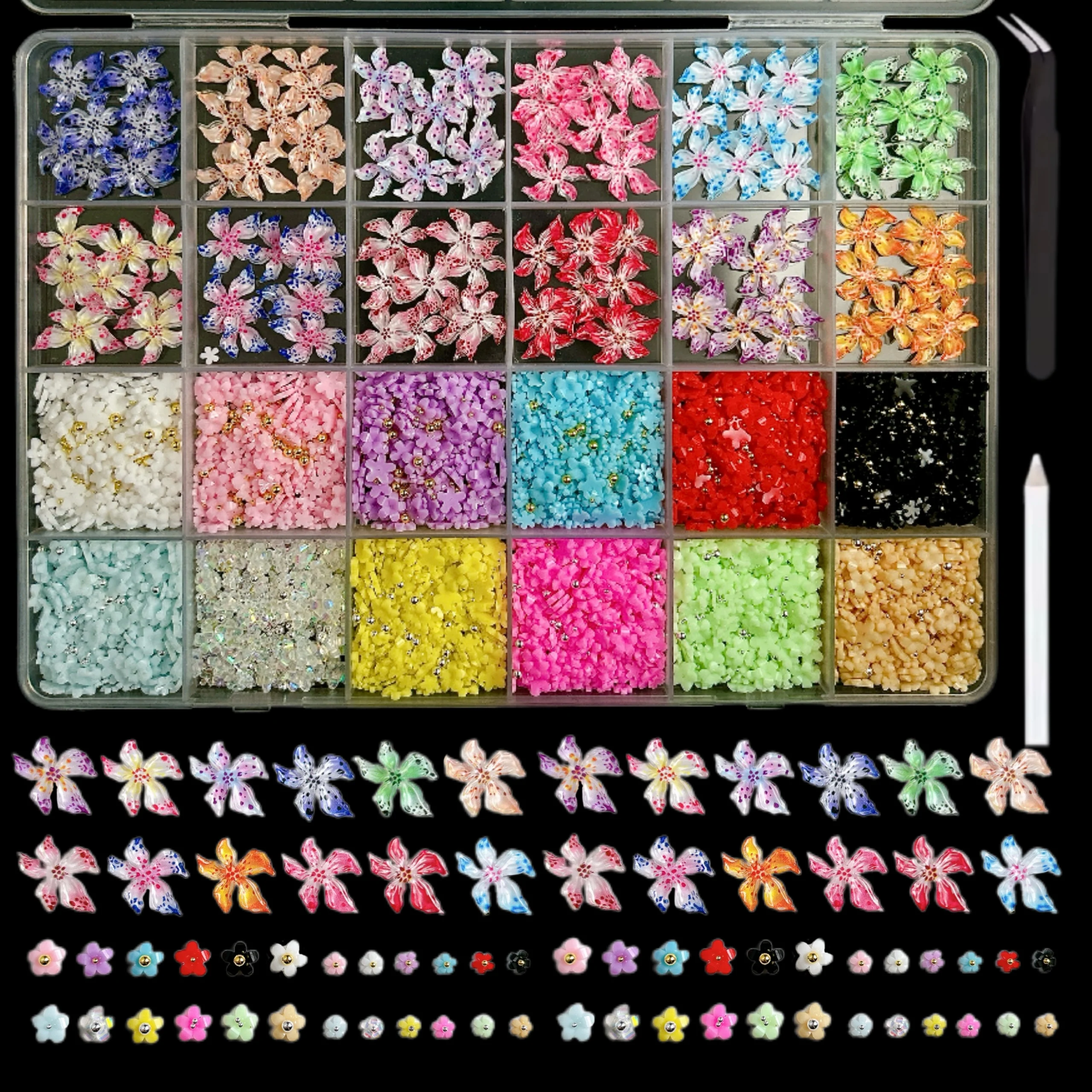 

1Box 3D Resin Dopamine Color Flower Bow Nail Art Decoration Cute Cartoon Bear Mini Rhinestone Pearl Nail Charms DIY Crafts Parts