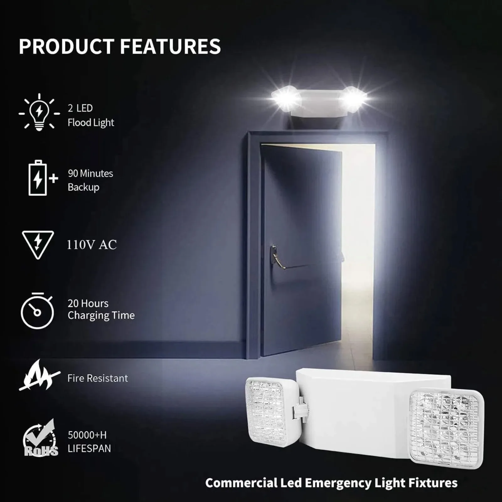 

NEW LED Emergency Light, Dual-Head Adjustable Emergency Light with Battery Backup,Emergency Exit Indicator Light (6 Pack)