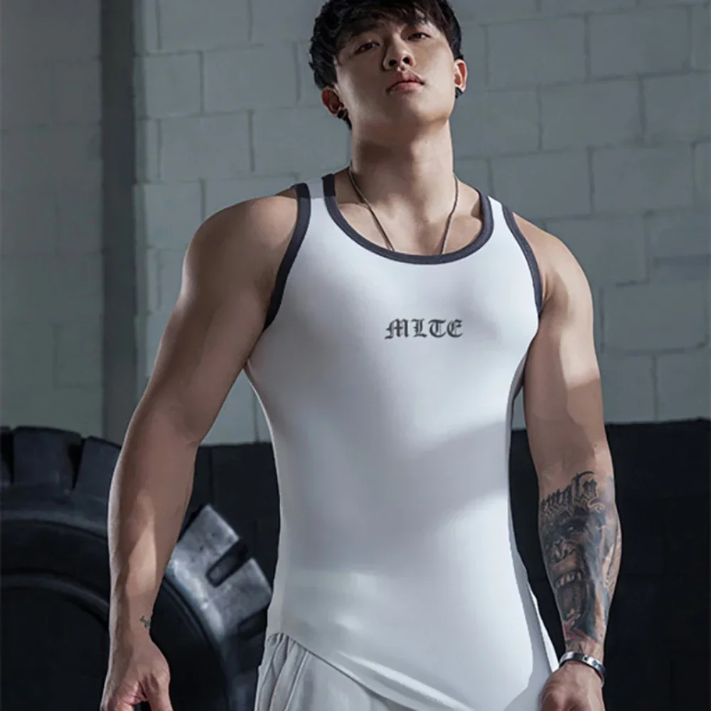 Men\'s Sports Sleeveless Fitness Racer Vest Milk Silk Patchwork Training Shirt Quick-Drying Breathable Muscle Weight Top M-3XL