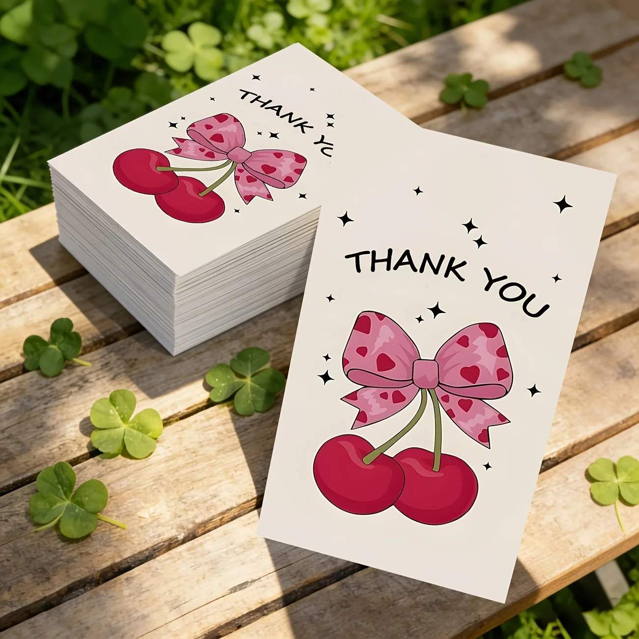 50PCS Cute Cherry Themed Thank-you Cards, Cherry with Bow Design, Used for Gift Packaging, Festivals, Weddings, Etc