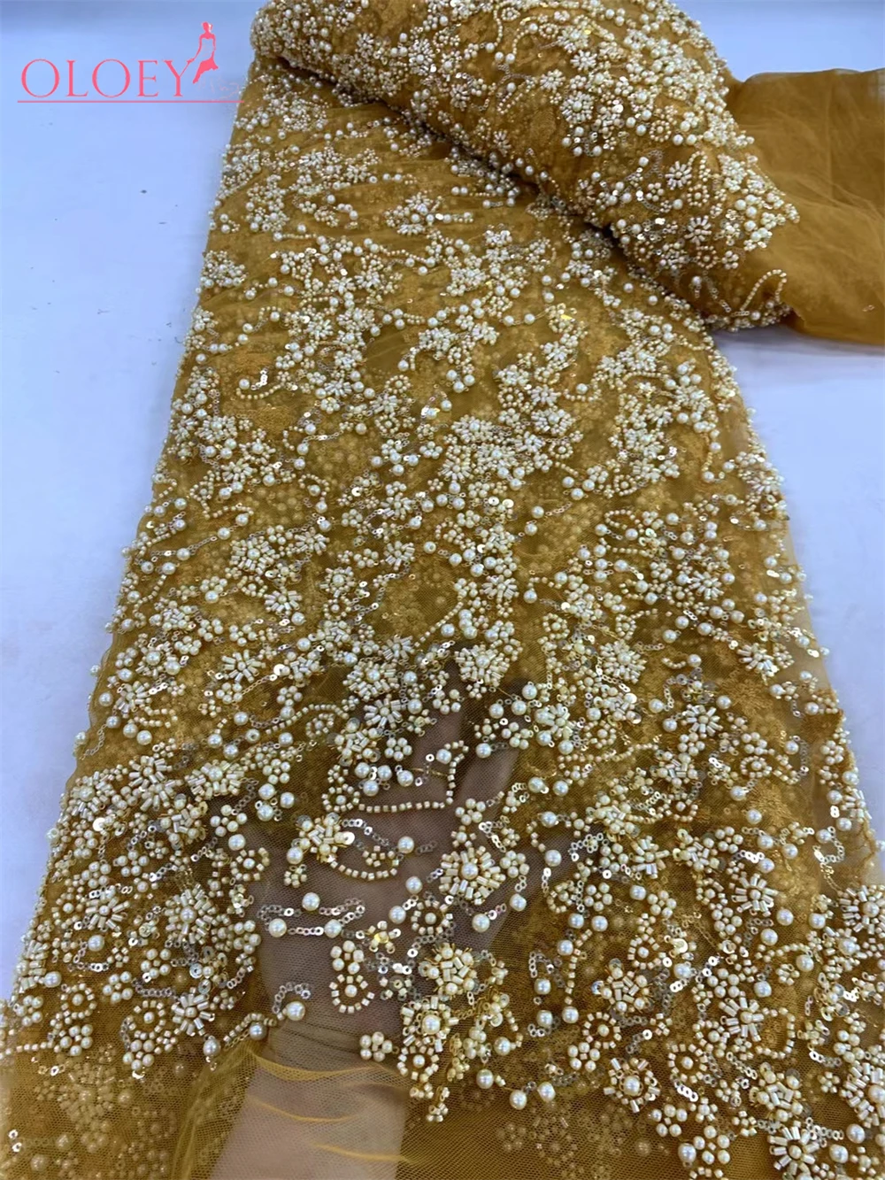 High-End High Quality Luxury French Handmade Embroidery Heavy Groom Lace Fabric African With Sequins Fabric For Wedding Dress