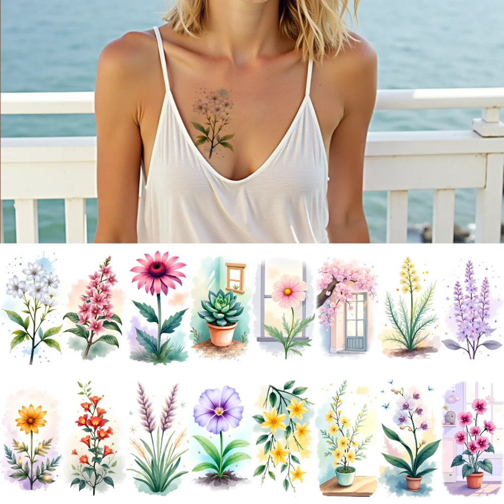 

9 шт. временные татуировки орхидея искусство водостойкие долговечные наклейки для тела цветочные иллюстрации временные татуировки наклейки для груди