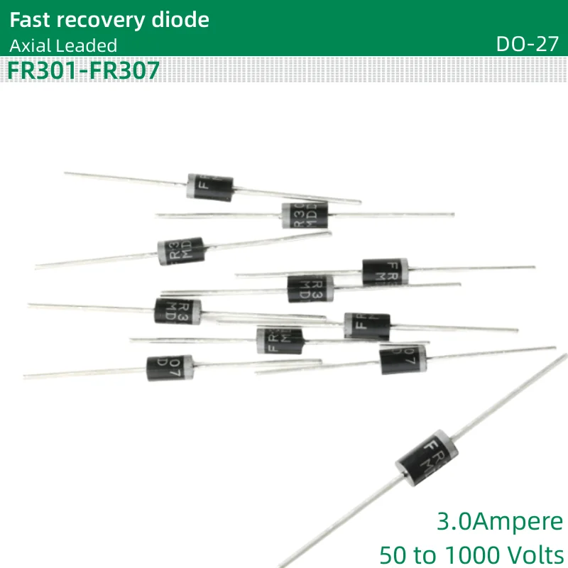 50pcs/lot Fast recovery diode DO-27 FR301 FR302 FR303 FR304 FR305 FR306 FR307 50/100/200/400/600/800/1000 Volts 3.0Ampere